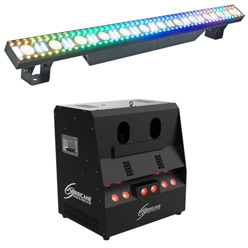 Audiosavings Bundle: (1) Chauvet DJ Hurricane Bubble Haze X2 Q6 RGB+UV LED DMX Bubble Hazer Machine Bundle with (2) Rockville Pixel Hybrid Bar Battery Power Light Strip Linear Wash (3 Items)