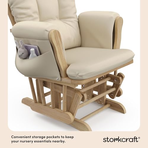 Image of Storkcraft Premium Hoop Glider & Ottoman (Natural /Beige) - GREENGUARD Gold Certified Nursery Glider, Solid Wood Craftsmanship, Smooth-Gliding Nursery Chair and Ottoman, Award-Winning
