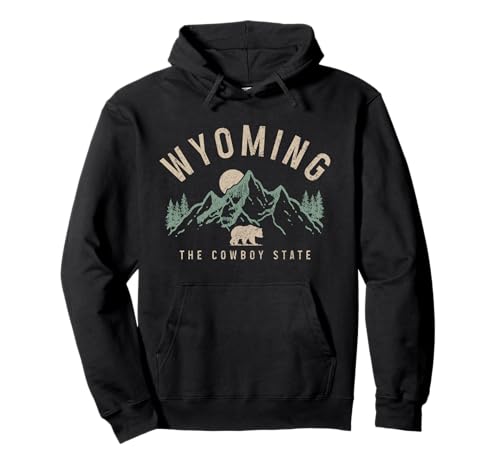 Wyoming The Cowboy State Mountains Bear Nature Lover Vintage Pullover Hoodie