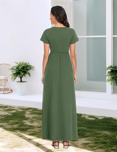 Image of Lacavocor Womens Short Sleeve Maxi Dresses Empire Waist Long Dress
