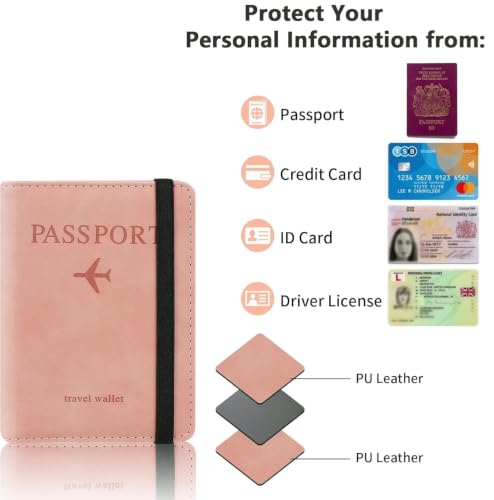 Image of PU Leather Passport Holder Travel Wallet Organiser for Men & Women | 4 Card Slots 2 SIM Slots Money Case | Travel Document Case Cover Passport Pouch Slim Unisex Gift - (Pack of 2) Pink