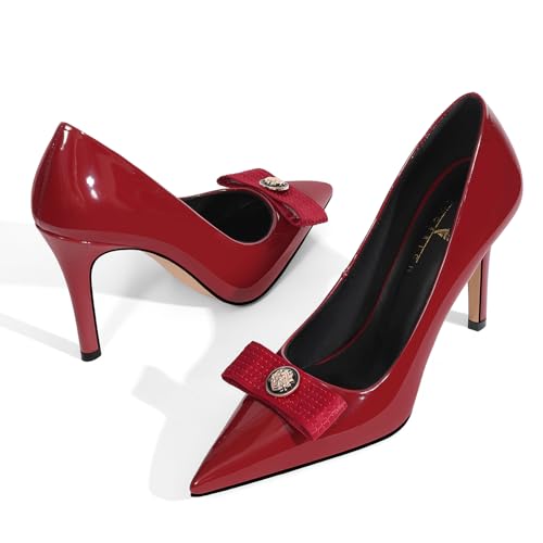 Image of LOCERICH Women's High Heels Pumps Closed Toe Bow Heels Pointed Toe Stiletto Dress Shoes for Women Party Work Wedding Shoes for Bride