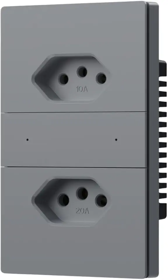 Tomada Dupla Inteligente Zigbee Novadigital Linha Safira Smart Life Compatível com Alexa e Google Home Cor Cinza, 10A/20A, 110-240V