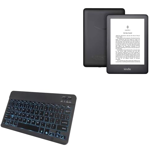 BoxWave Keyboard Compatible with Amazon Kindle (10th Gen 2019) - SlimKeys Bluetooth Keyboard - with Backlight, Portable Slim LED 7 Colors - Jet Black