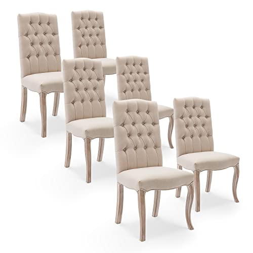 INTENSE DECO Lot de 6 chaises capitonnées Jade Tissu Beige