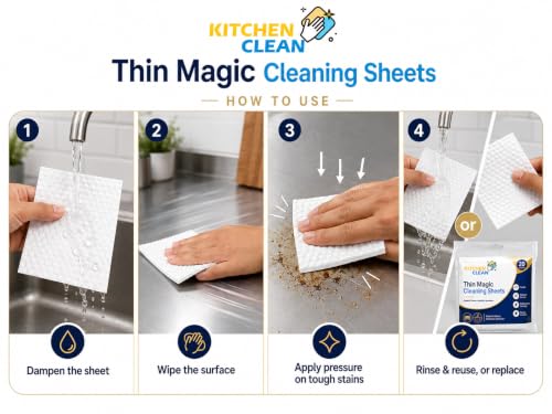 Image of Kitchen Clean Magic Cleaning Sheets, 40 Pcs - Reusable Melamine Foam Eraser Wipes for Kitchen, Bathroom, Glass, Tiles, Sinks, Stovetops & Appliances | Chemical-Free Multipurpose Cleaning