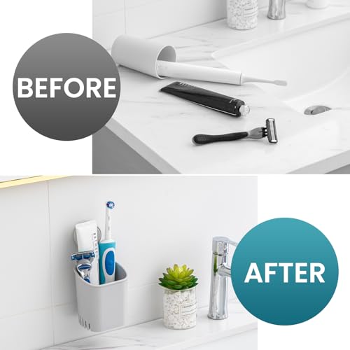 Image of TAILI Suction Cup Toothbrush Holders for Bathroom Wall Mounted, Gray | Shower Toothbrush and Toothpaste Holder, Drill-Free 1S Installtion, Removable Powerful Suction Cup Organizer, Self-draining