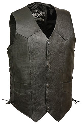 Event Biker Leather Men's Promo Side Lace Leather Vest (Black, Large)