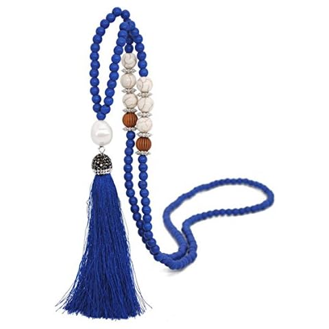 Long Tassel Necklace Handmade Turquoise Pearl Crystal Beads Necklace for Women Fashion Jewelry Cover
