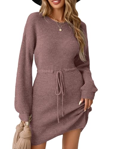 Libsorge Womens Wrap Drawstring Mini Sweater Dress...