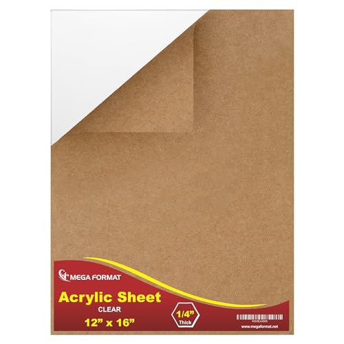 Image of Mega Format Clear Acrylic Sheet - 1 /4 Inch Thick, 12 16 Plexiglass Sheets with Protective Paper, Cut to Size Plexiglass Table Top - 1 Pack
