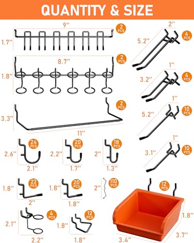 Incly 276Pcs Extra Thick 1/4 Inch Pegboard Accessories Organizer Kit, Heavy Duty Black Pegboard Hooks With Bins & Paper Towel Holder thumb #5