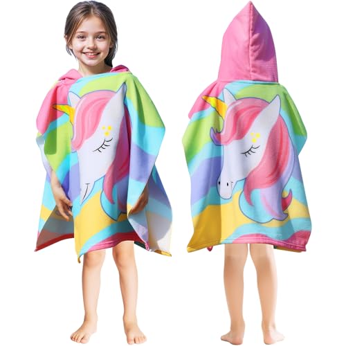 Domueay Mädchen Badeponcho mit Kapuze, Weich Mikrofaser Badetücher,...