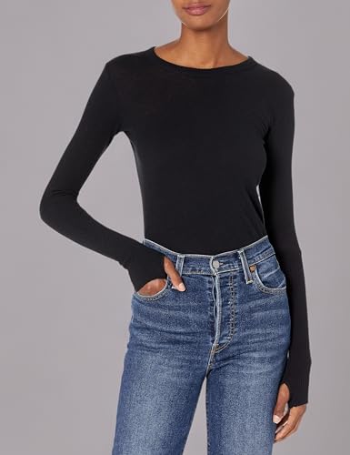 Image of Enza Costa Women's Cashmere Blend Cuffed Crew Top with Thumbholes