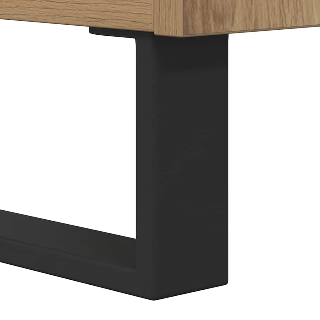Armadietto per dischi in rovere Artisan, scaffale in vinile, 84,5 x 38 x 48 cm, stabile supporto per dischi in legno con gambe in ferro, mobile audio HiFi per collezione di album LP