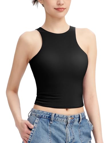 PUMIEY Women's High Neck Tank Top Sleeveless Summer Crop Tops for Women Smoke Cloud Pro Collection
