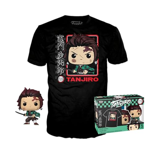 Funko Pop! & Tee: Demon Slayer, Tanjiro, (BL), S, Small, (S), T-Shirt, Clothes With Collectable Vinyl Figure, Gift Idea