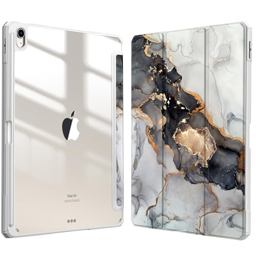 Image of Fintie Hybrid Slim Case for iPad Air 13-inch (M2) 2024, [Built-in Pencil Holder] Shockproof Cover with Clear Transparent Back Shell (Cloudy Marble)