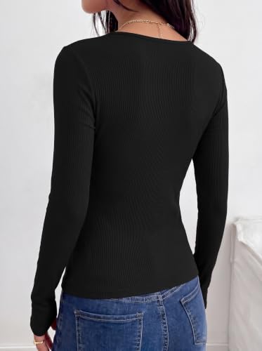 Ekouaer Long Sleeve Shirts for Women Ribbed Top Slim Fit Thermal Undershirt - image 5