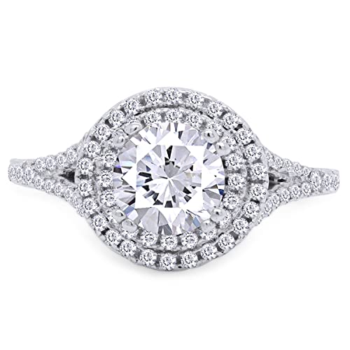 SAVEARTH DIAMONDS 6MM Center Round Cut Sparkling Cubic Zirconia Split Shank Double Halo Engagement Ring In 14k Gold Over Sterling Silver Jewelry For Women Gifts For Her2