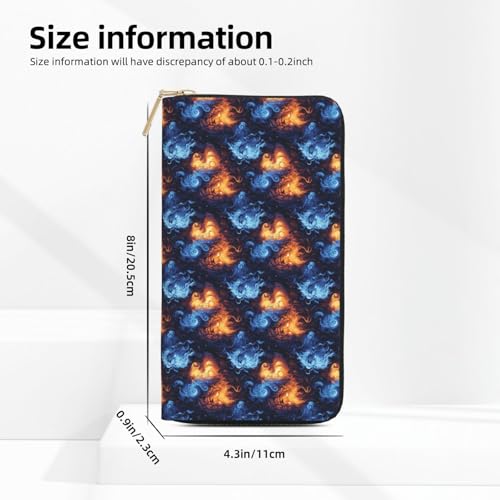 Leather Thin Slim Wallets for Women Men - Fashion Red and Blue Fire Lion Head Print Card Wallet Holder with Zipper2