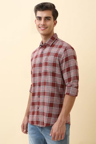 Image of Allen Solly Men Maroon Check Full Sleeves Casual Shirt