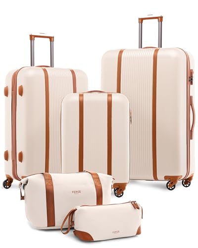 FERGÉ Set de 3 valises rigides à 4 roulettes Milano | Lot de 3 - Trolley Voyage | Ensemble de Bagages Beige