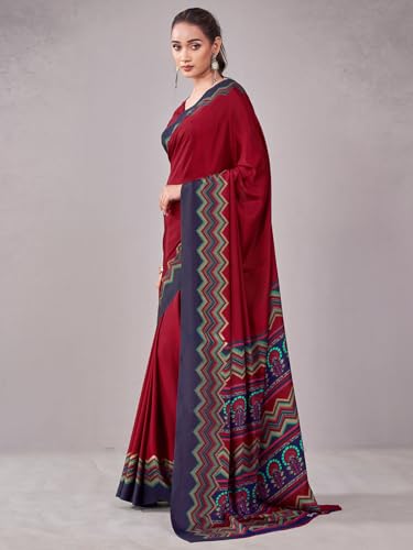 Image of Satrani Women's Crepe Printed Saree with Unstitched Blouse Piece