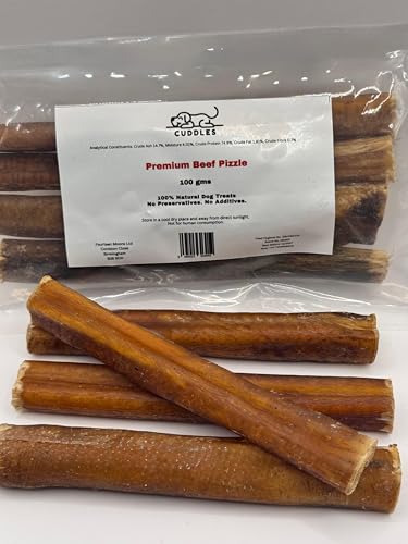 100 gms Bull Buffalo Pizzle - 15 cms ie 6 inches long (4-5 in each pack) Natural Dog Treats Dental Chews Bully Sticks Long Lasting - High Protein Grain Free Hypoallergenic No Rawhide