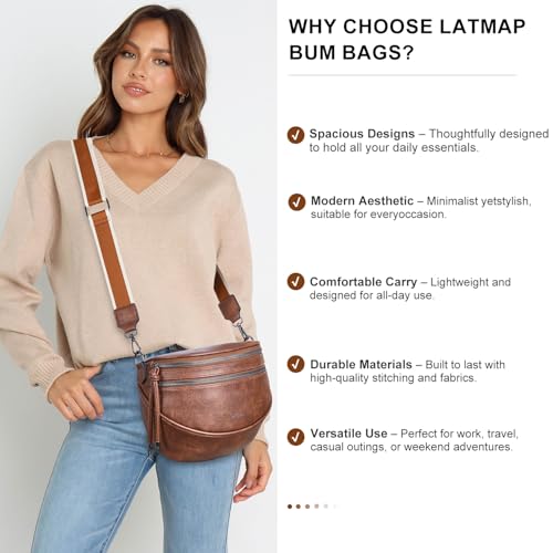 Image of Crossbody Sling Bags For Women Bum Purses Handbags Go Free Cross Body Fanny Packs For Woman Mon Shoulder Bag Gifts Brown