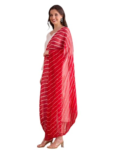 Image of DUPATTA BAZAAR Women's Leharia Dupatta with Pom Pom Lace