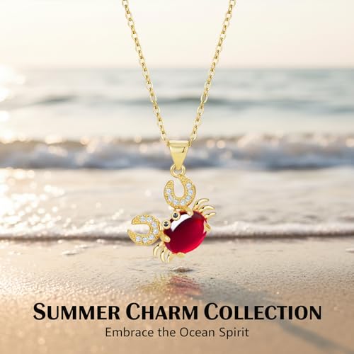 AUMRET Gold Plated CZ Ruby Crab Necklace for Women-Red Beachy Necklace Crab Jewelry for Valentines Day Mother's Day Christmas Birthday Gifts by AUMRET - Used condition - Image 5