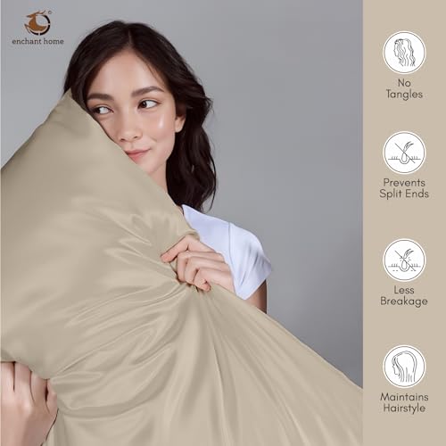 Image of 300 TC Art Silk Satin Pillow Cover Set | Durable Satin Pillow Cover with Envelope Closure | Luxury Satin Pillow Covers | Cozy Satin Pillow Covers (2, Beige)