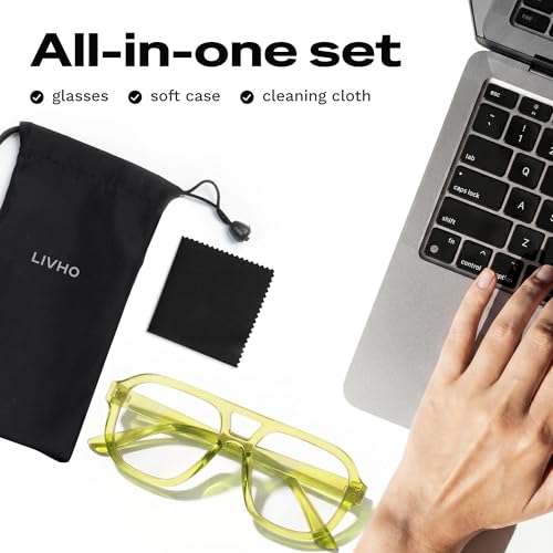 Image of livho Retro Aviator Blue Light Blocking Glasses for Women Men with Soft Case, Trendy Rectangle Computer Eyeglasses
