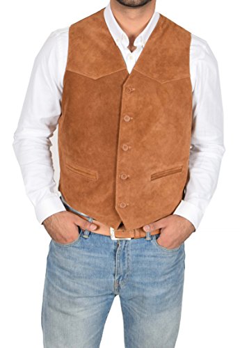 A1 FASHION GOODS Chaleco de gamuza real para hombre estilo clásico suave de gamuza bronceado chaleco de cuero chaleco Cole, marrón, XL Cover