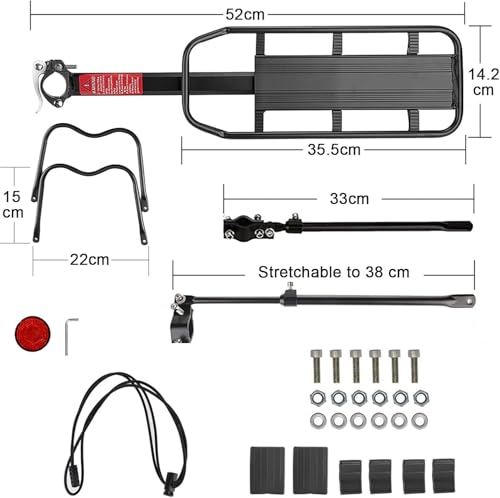 Fuqiduo Mountainbike Gepäckträger, verstellbar, Schnellmontage, 100kg Belastbarkeit, 24-29 Zoll, Aluminiumlegierung, Reflektor