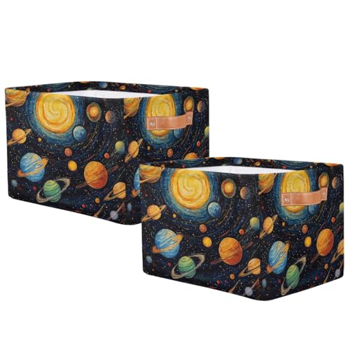 Image of Solar System Storage Baskets for Organizing, Fabric Collapsible Storage Bins Box Space Planets Decorative Toy Organizer Baskets for Closet Shelves Gift Basket 2Pcs