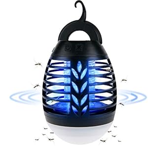 ROVLAK Lampe Anti Moustique Camping, 2 en 1 Lampe Anti Moustique Extérieur avec Batterie USB Rechargeable, Portable IPX6 Étanche Camping Accessoires avec 3 Luminosité Modes