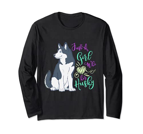 Girl Who Loves Siberian Husky Dog Long Sleeve T-Shirt, Black