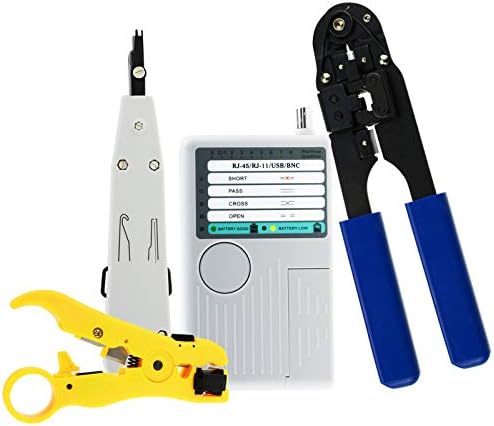 Network Cable Tester 4-in-1 RJ45 Plug Crimping Tool Punch Down Tool Wire Stripper Tool Kit