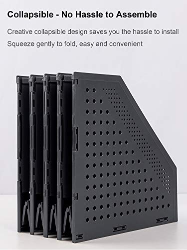 Leven/Deli High Impact Polystyrene Collapsible Magazine File Holder/Desk Organizer For Office Organization And Storage With 4 Vertical Compartments Dark Gray #TOP2