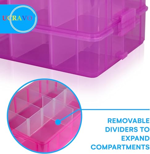 Image of UCRAVO 1 PCS Plastic 3-Layer Jewelry Organizer Box with 18 Adjustable Dividers, Clear Transparent Storage Box with Collapsible & Removable Dividers, Stackable Toy Organizer Storage Case (PINK)