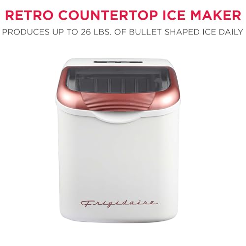 Image of FRIGIDAIRE Retro Compact Ice Maker Machine, Bullet Ice, 26 lb per Day (White)