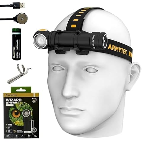 Armytek Wizard C2 Pro Max XHP70.2 LED Magnet Rechargeable Headlamp 4000 Lumens w/ Free Eco Sensa Magnetic USB Charging Cable Included Cover