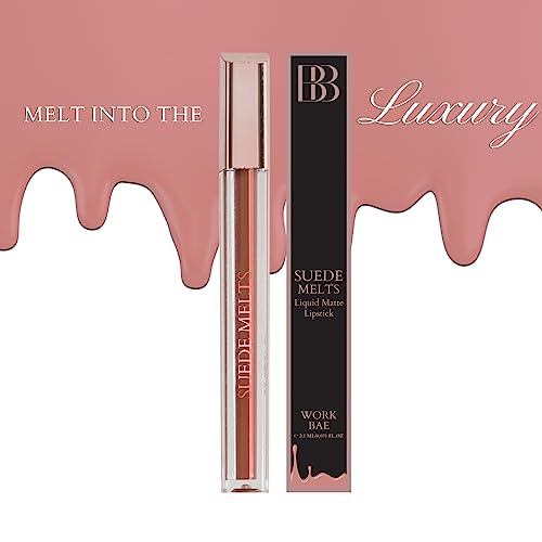 Image of Bergamot Beaute Matte Liquid Lipstick Suede Melts Non Transfer, Waterproof, Kiss Proof Long Lasting Upto 8 + Hours For Women 2.1ml (Work Bae)
