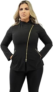 All in beauty Black Top Scrubs for Women, Gold Zipper Aestheticians Uniform for Spa, Esthetician top Scrub Long Sleeve (Rayon Blend, Small)