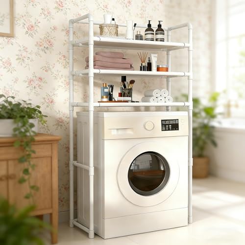LCNDKF Over Laundry Storage Shelf - Bandeja ajustable para lavar áreas de máquina de lavado, organizador funcional (negro/blanco)