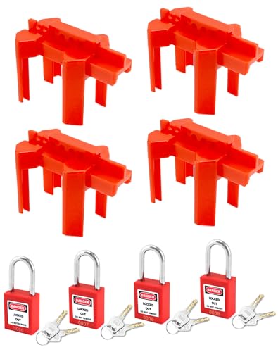 QWORK Red Ball Valve Lockout Device Set (4-Pack)
