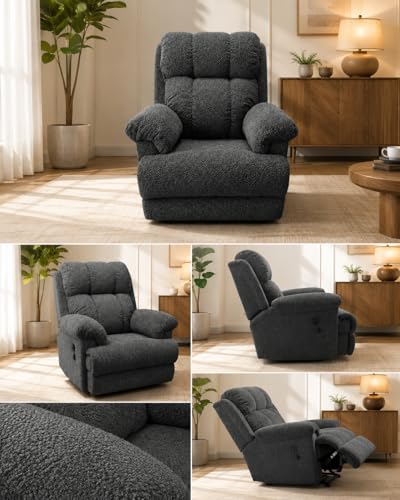Image of Recliner Chair for Living Room | Comfortable Upholstered Single Seater Sofa with Ergonomic Backrest, Plush Armrests, Spacious Seat and Wooden Frame | Modern Recliner for Bedroom