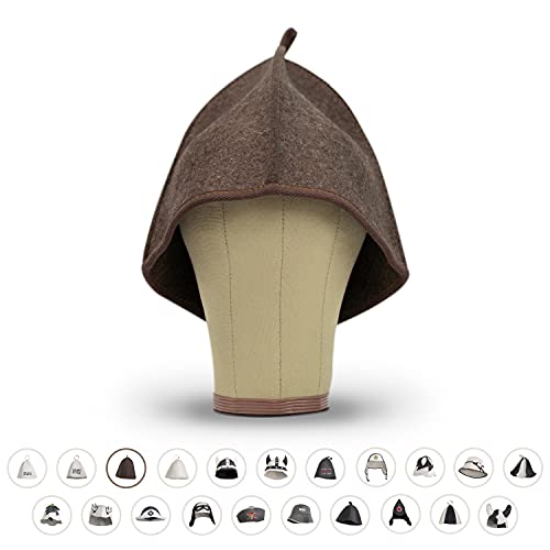 LoFelt® cappello da sauna - in feltro per lui e per lei inclusa guida - ideale per una straordinaria esperienza wellness - marrone - mis. piccola - berretto da sauna cappuccio da sauna